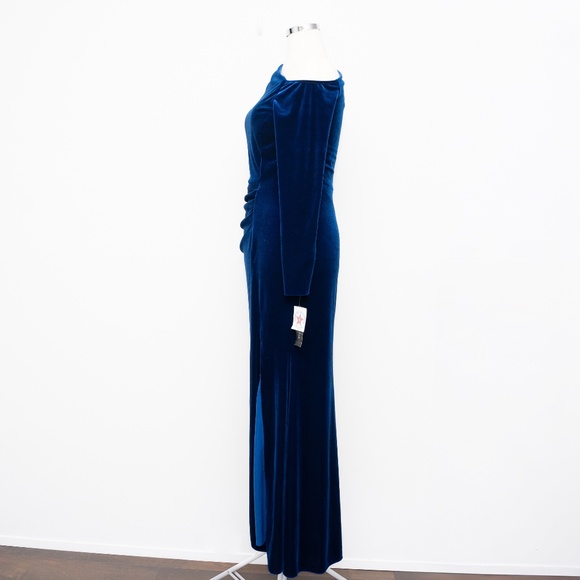 Betsy & Adam - One Shoulder Long Sleeve Velvet Gown - Picture 7 of 12
